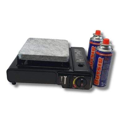 Cocina portátil con piedra de 20×20 y 2 cartuchos de gas