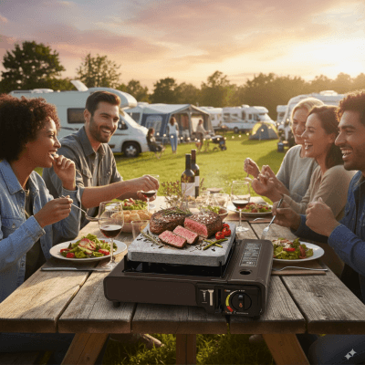 Cocina portátil con piedra de 20×20 y 2 cartuchos de gas
