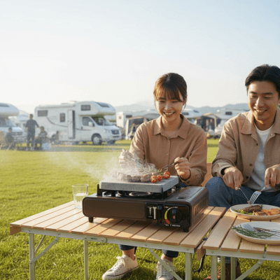 Cocina portátil con piedra de 20×20 y 2 cartuchos de gas