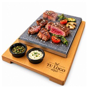 Piedra Volcánica 20x30 con 2 Salseros y base Personalizada